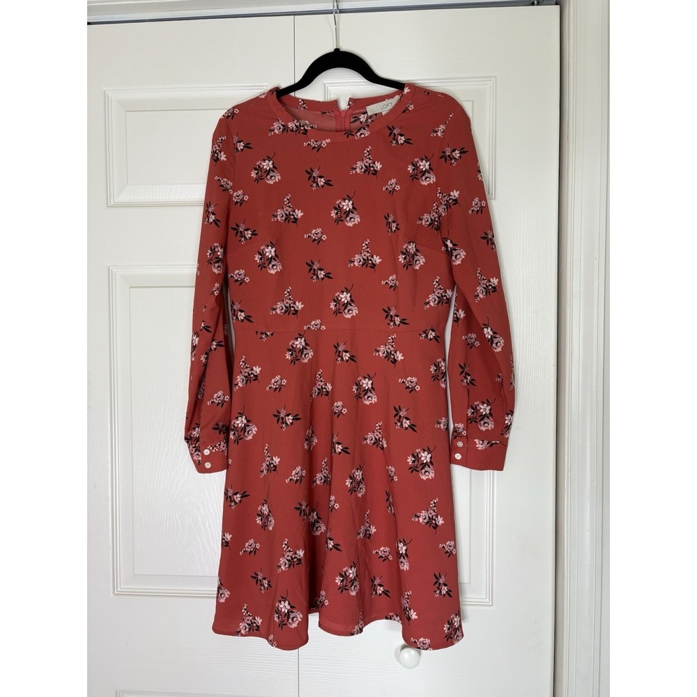 Ann Taylor Loft Red Long Sleeve, A-Line, Knee Length Dress Sz 6